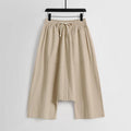 Buddha Stones Plain Drop Crotch Design Cotton Linen Men's Harem 7-8 Length Pants