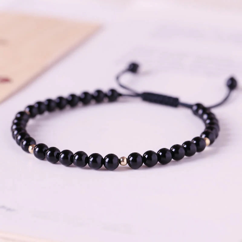 Buddha Stones Small Black Obsidian Beads Fulfillment Rope Bracelet