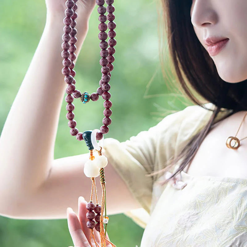 Buddha Stones Red Bodhi Seed Om Mani Padme Hum Lotus Engraved Harmony Bracelet (Extra 30% Off | USE CODE: FS30)
