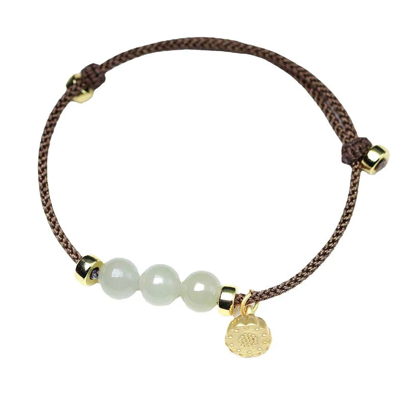Buddha Stones Natural Jade Lotus Seed Strength Red String Weave Bracelet