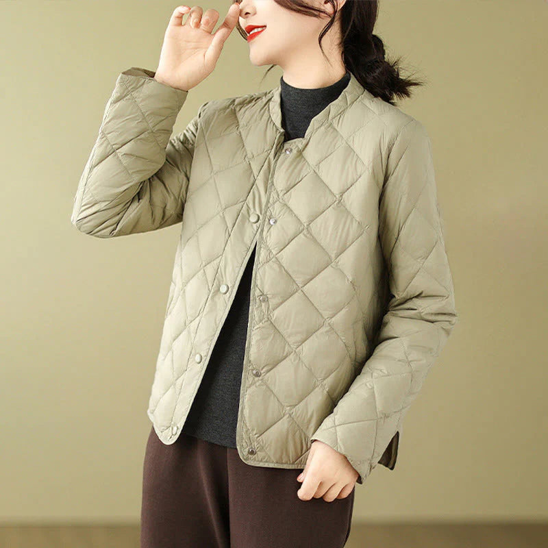 Buddha Stones Women's Fall Long Sleeve Diamond Quilted Design Cotton Thermal Jacket With Pockets
