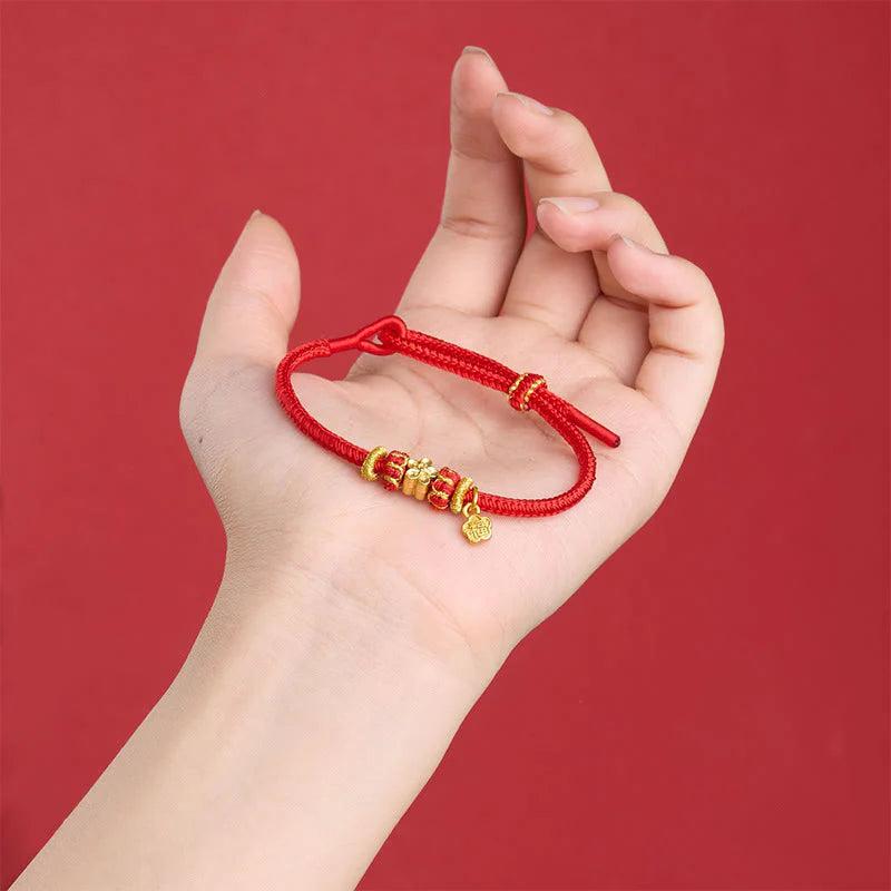 Buddha Stones Om Mani Padme Hum Fu Character Copper Red String Luck Bracelet
