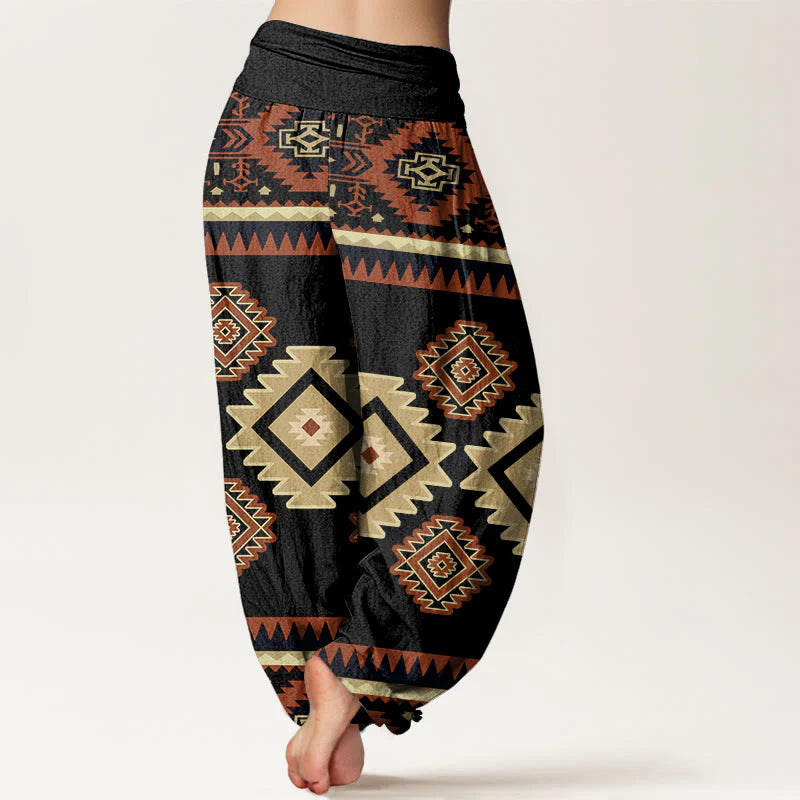 Buddha Stones Cotton Casual Symmetrical Navajo Textile Style Pattern Women's Elastic Waist Harem Pants