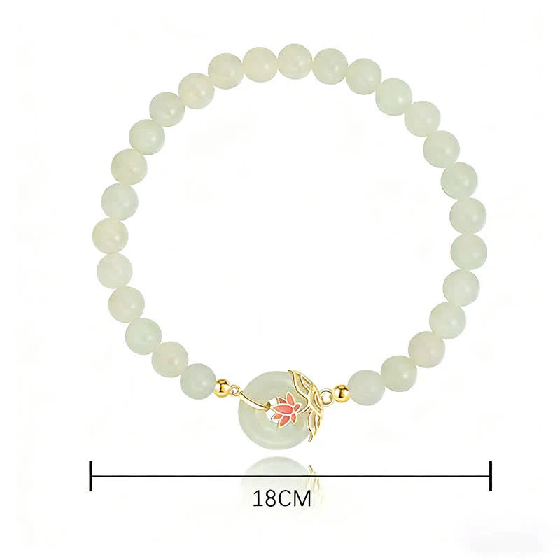 Buddha Stones 925 Sterling Silver Hetian White Jade Lotus Symbol Peace Buckle Harmony Beaded Bracelet