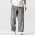 Buddha Stones Summer Casual Plain Straight Leg Design Men's Cotton Linen Drawstring Pants With Pockets