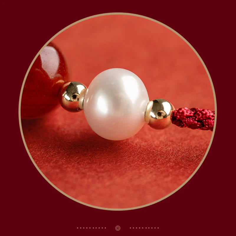 Buddha Stones 925 Sterling Silver Good Fortune Fu Character Agate Pearl Red String Braid Bracelet (Extra 30% Off | USE CODE: FS30)