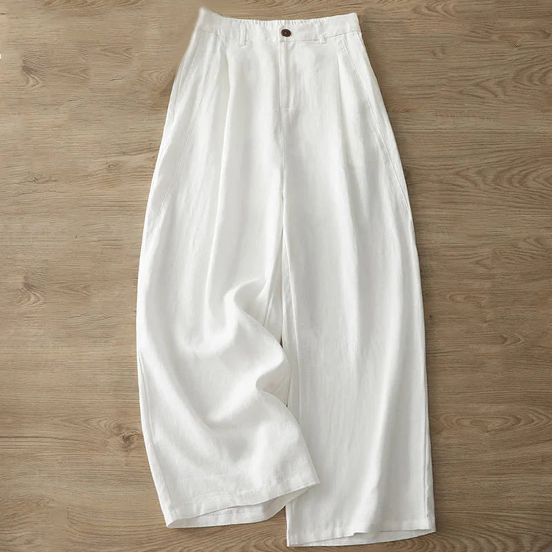Buddha Stones Casual Retro Plain Women's Cotton Wide Leg Pants With Pockets Zipper