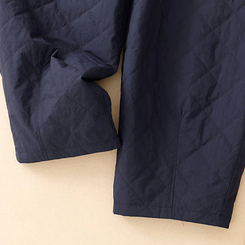 Buddha Stones Winter Lines Elastic Waist Drawstring Cotton Thermal Women's Pants With Zipper Pockets