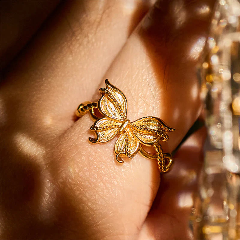 Buddha Stones 24k Gold Plated Brass Butterfly Symbol Adjustable Love Ring