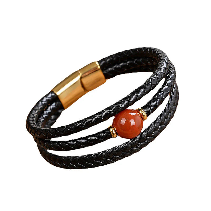 Buddha Stones Multicolored Bead Green Tiger Eye Amethyst Craved Six True Words Leather Balance Bracelet