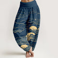 Buddha Stones Cotton Classical Clouds Spiral Pattern Women's Elastic Waist Harem Pants