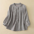 Buddha Stones Plain Crew Neck Buttons Design Three Quarter Sleeve Women's Shirt