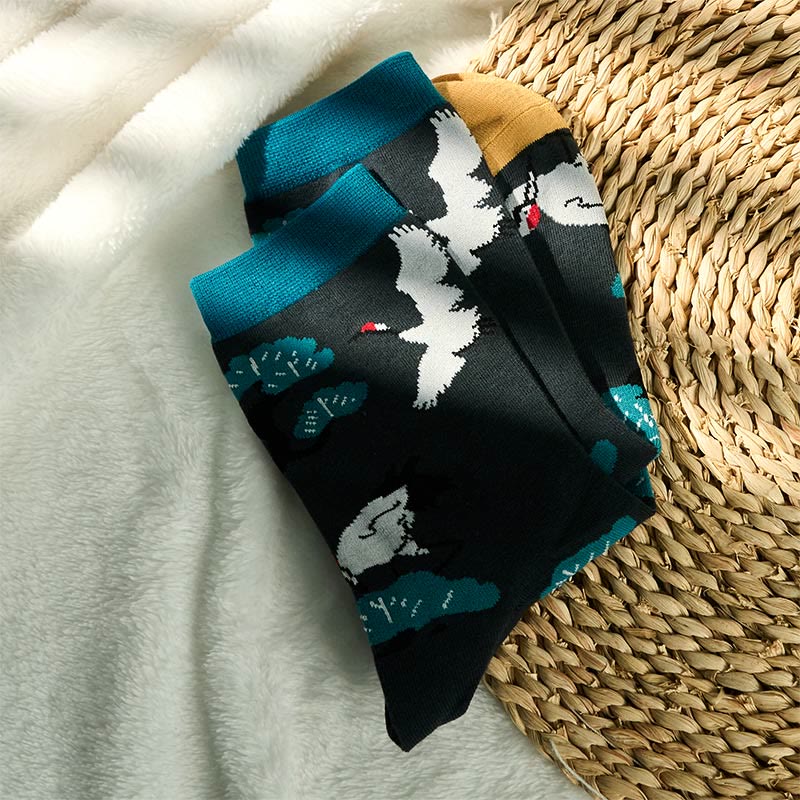 Buddha Stones Create Yourself White Crane Pine Tree Women's Socks Includes Gift Message Card