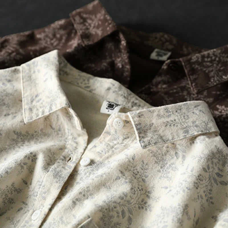 Buddha Stones Fall Floral Print Design Buttons Women's Cotton Long Sleeve Shirt