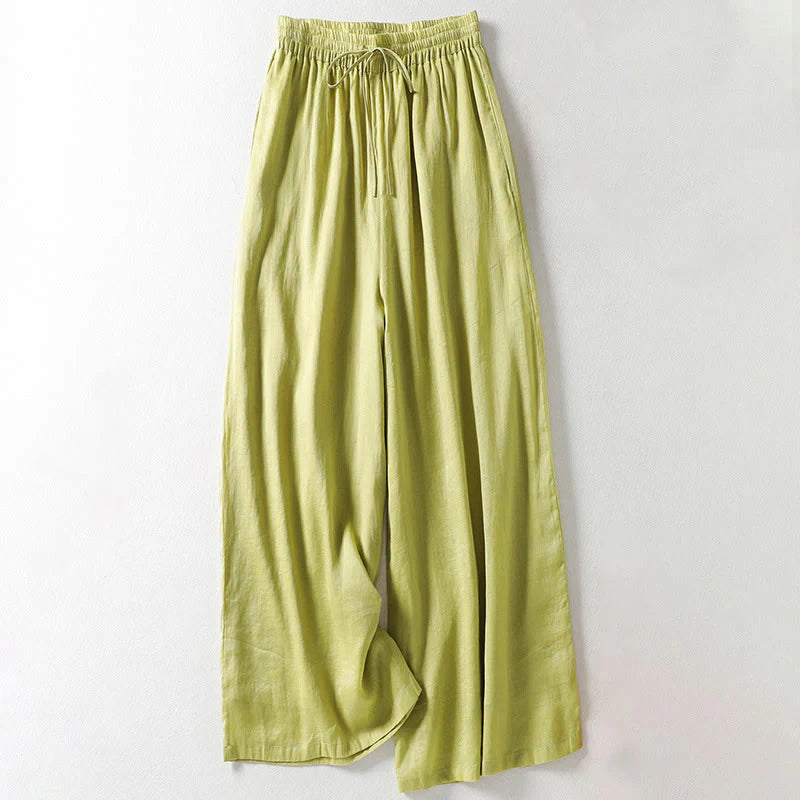 Buddha Stones Solid Color Lace-up Women's Wide Leg Pants
