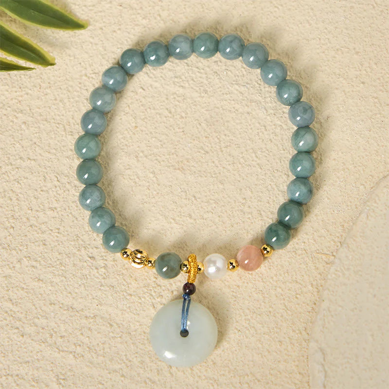 Buddha Stones Peace Buckle Jade Round Beaded Luck Auspicious Bracelet