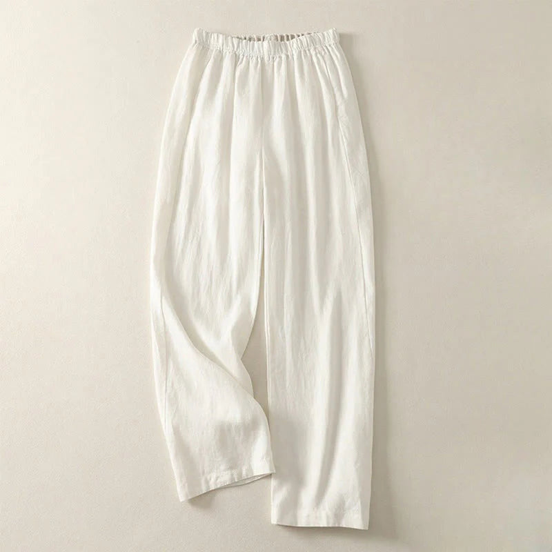 Buddha Stones Daily Plain Simple Design Cotton Linen Women's Pants With Pockets