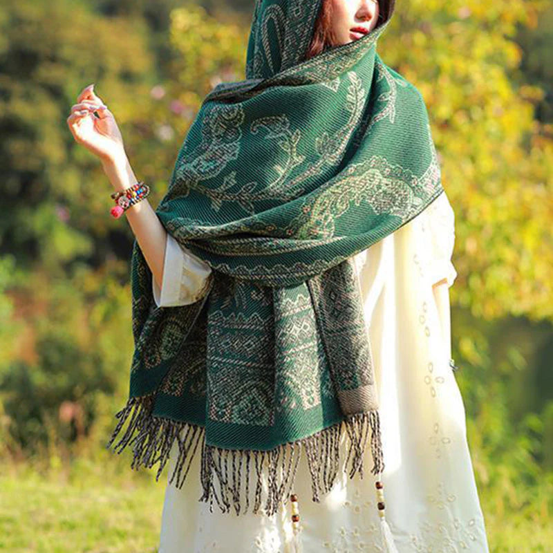 Buddha Stones Vintage Tibetan Leaves Pattern Design Shawl Cozy Travel Scarf Wrap