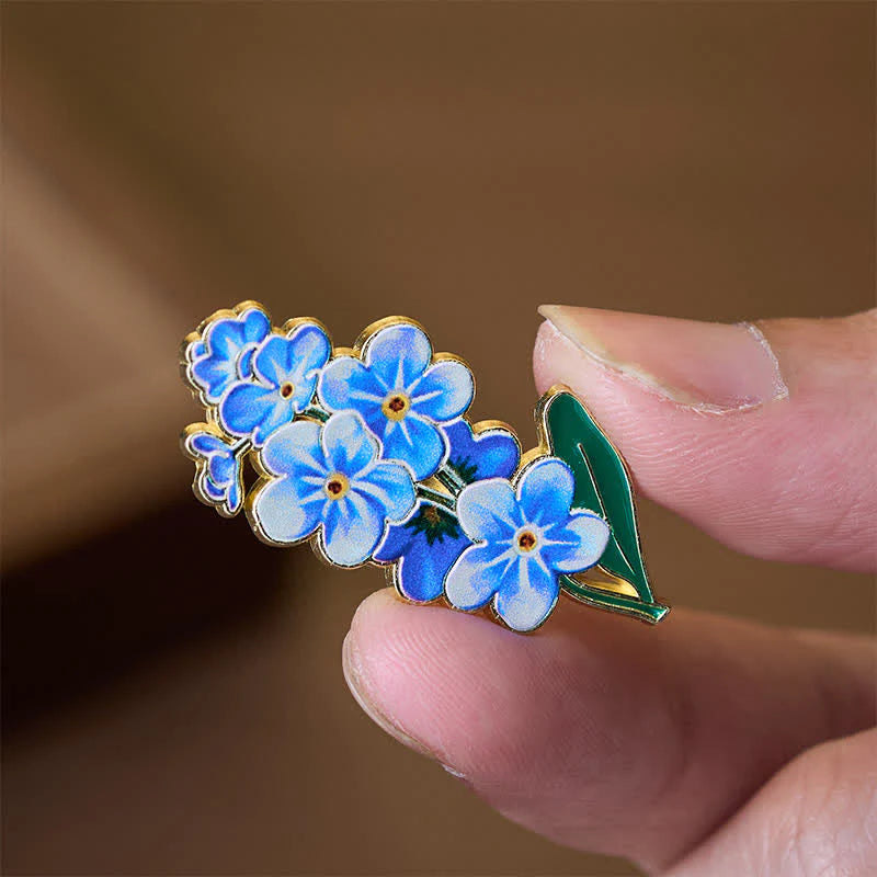 Buddha Stones Small Forget-Me-Not Corn Poppy Lily of the Valley Hydrangea Lupine Copper Brooch