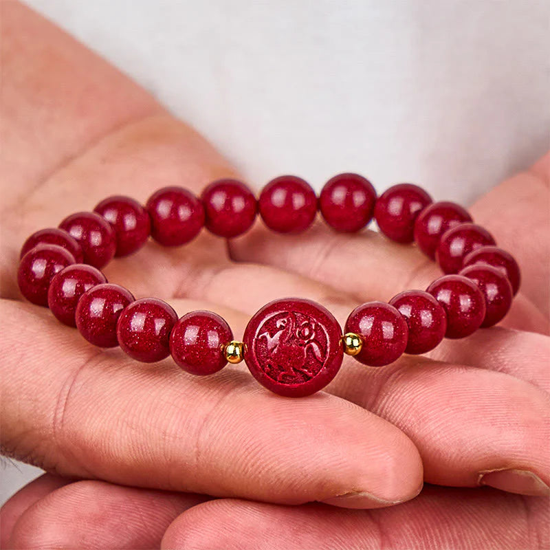 Buddha Stones Chinese Zodiac Year Of The Horse Carved Cinnabar Peaceful Blessing Bracelet