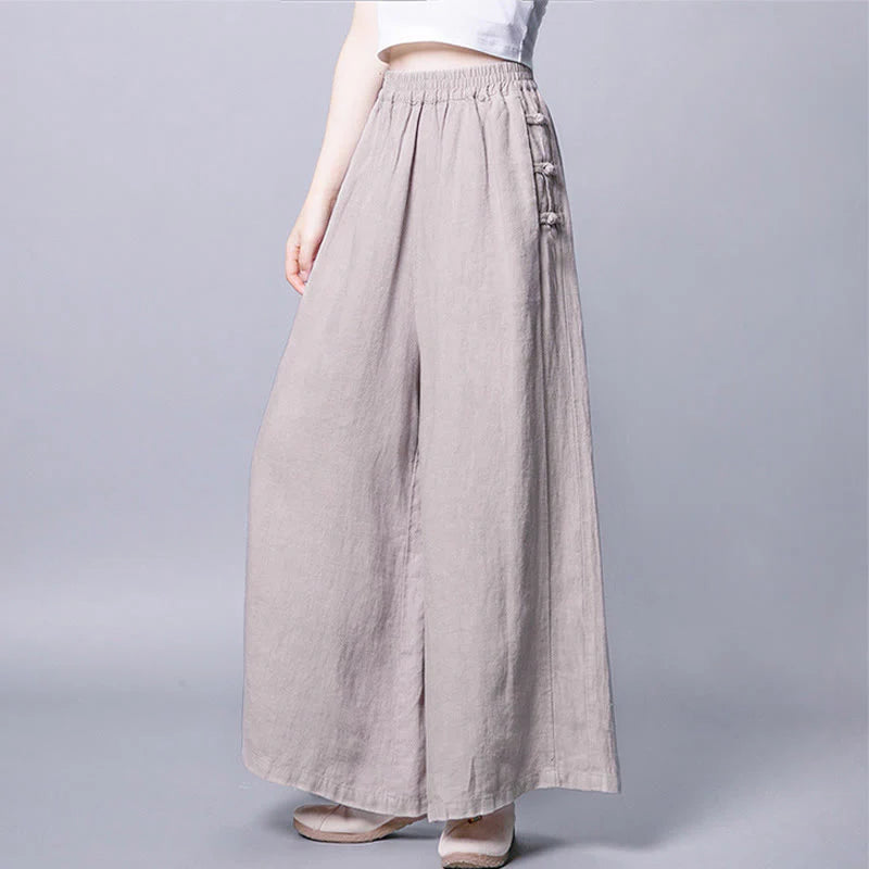 Buddha Stones Casual Frog-Button High Waist Wide Leg Pants With Pockets