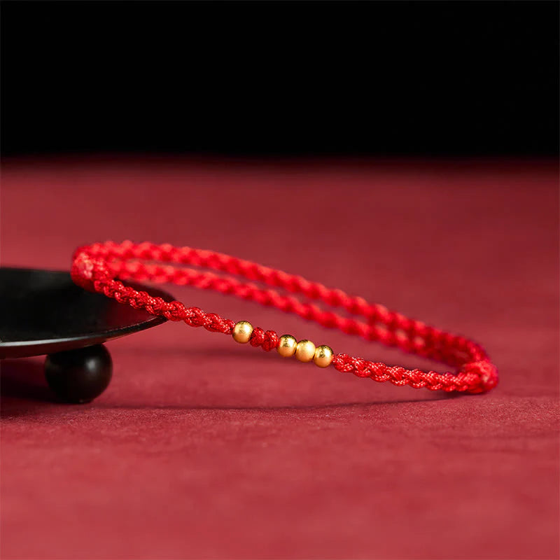 Buddha Stones 925 Sterling Silver Plated Gold Beads Red String Connection Adjustable Bracelet