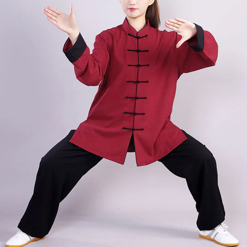 Buddha Stones 2Pcs Fall Winter Frog-Button Tai Chi Meditation Qigong Zen Practice Unisex Cotton Linen Clothing Set (Extra 30% Off | USE CODE: FS30)