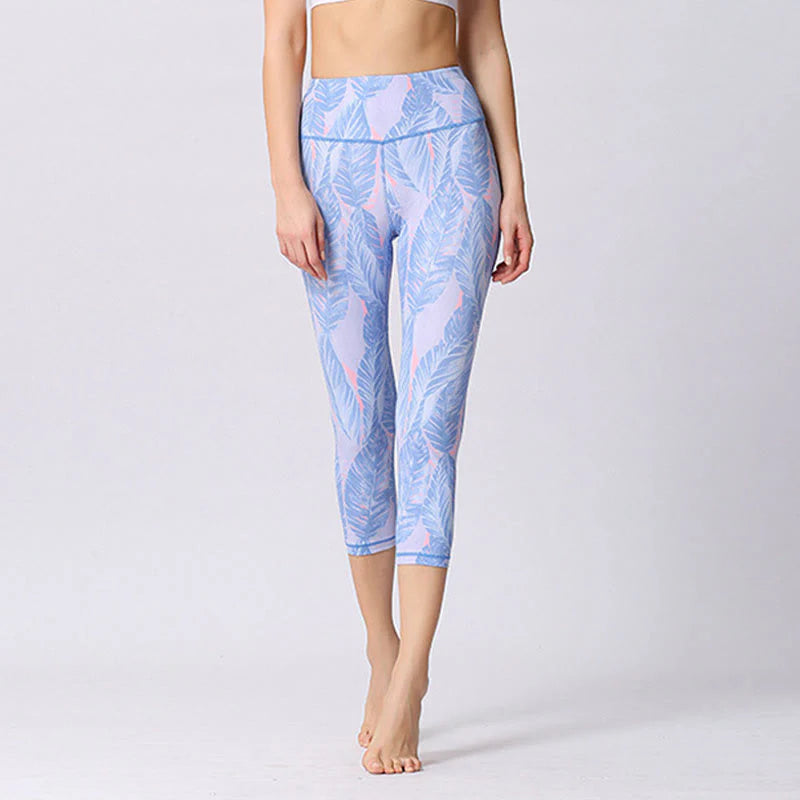 Buddha Stones Leaves Butterfly Print Sports Yoga Cropped Leggings Women's Yoga Capri Pants