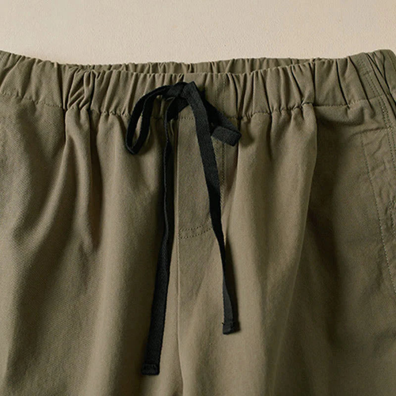 Buddha Stones Fall Drawstring 7-8 Length Cotton Women's Cargo Pants With Pockets