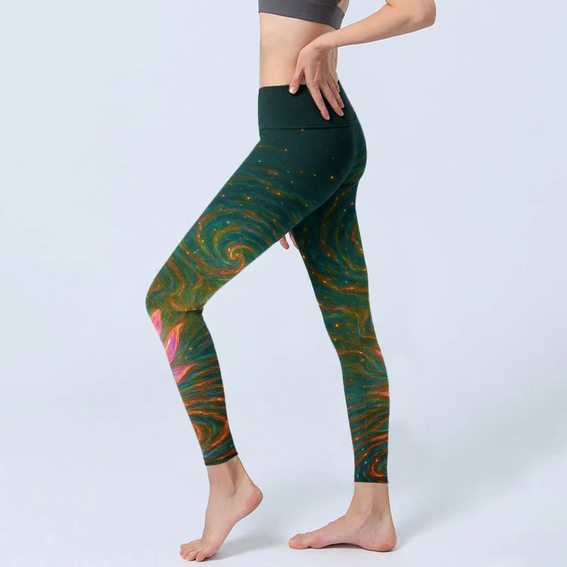 Buddha Stones Gorgeous Lotus Water Ripples Pattern Print Gym Leggings Women's Yoga Pants