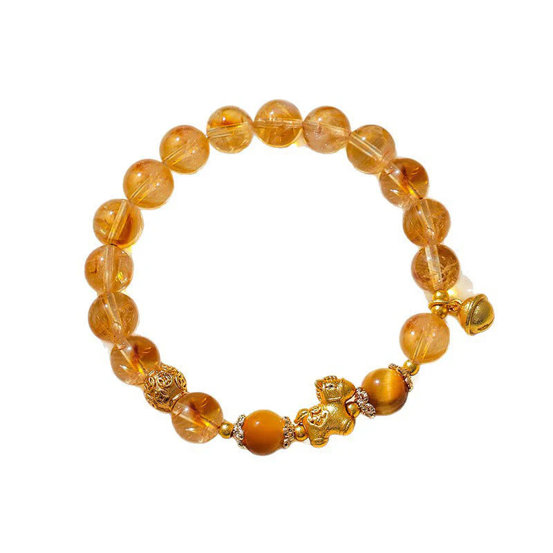 Buddha Stones Year Of The Horse 8mm Citrine Pink Crystal Strawberry Quartz Protection Bracelet