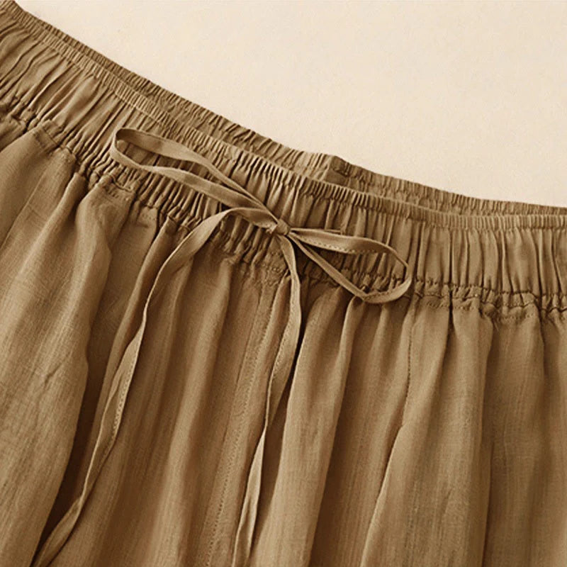 Buddha Stones Casual Loose Double Layer 7-8 Length Cropped Pants Women's Pants With Pockets