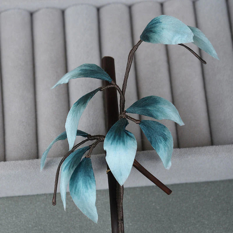 Buddha Stones Handmade Velvet Flower Bamboo Leaf Soft Hairpin