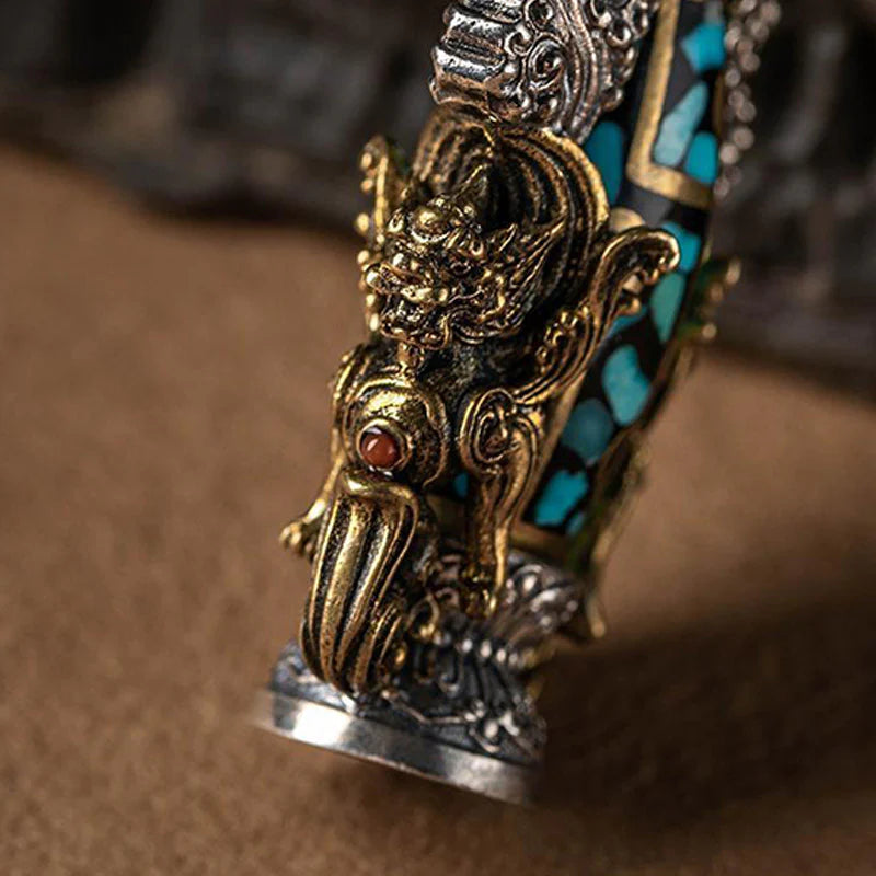Buddha Stones Tibetan Nine-Eye Dzi Bead Turquoise Buddha Wealth Rotation Necklace (Extra 30% Off | USE CODE: FS30)