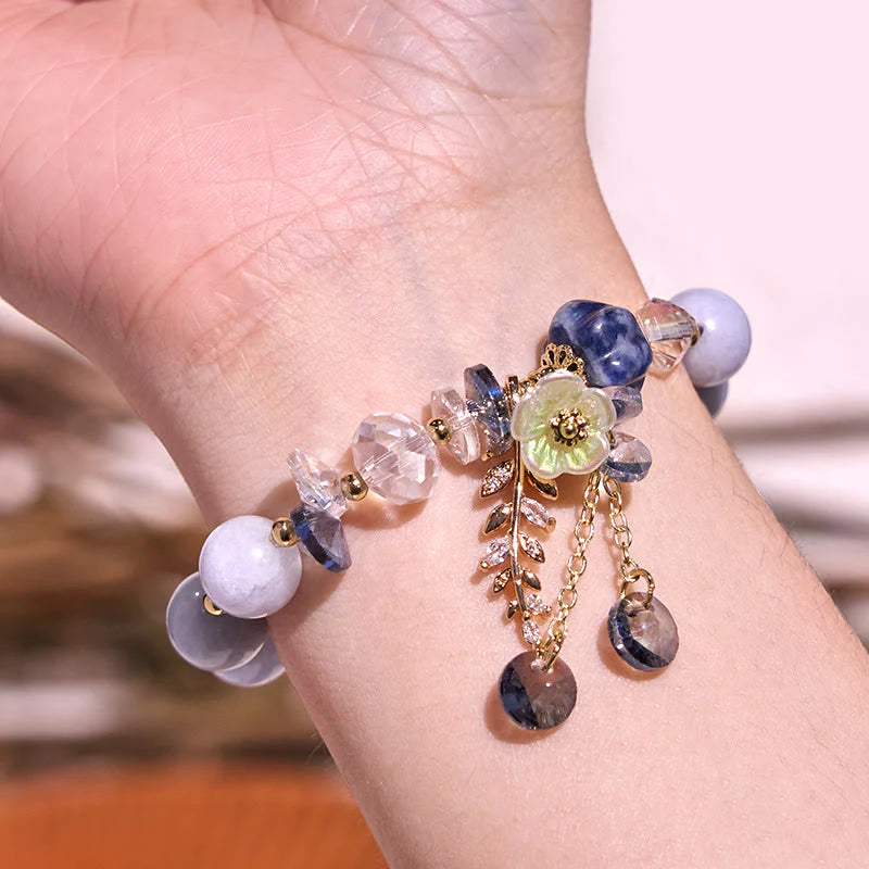 Buddha Stones Blue Crystal Amethyst Sun Stone Green Aventurine Healing Bracelet