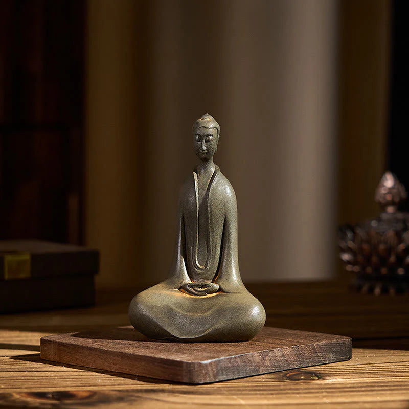 Buddha Stones Handmade Sakyamuni Buddha Iron Powder Rust Cast Resin Statue Home Decoration