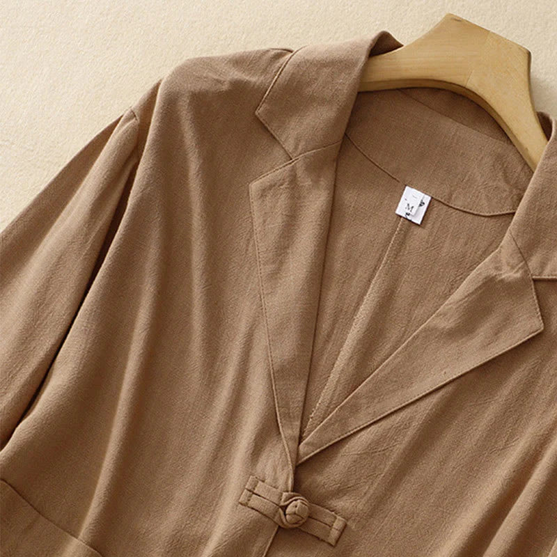 Buddha Stones Women's Cotton Linen Frog-Button Long Sleeve Jacket With Pockets