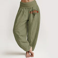 Buddha Stones Fan Red Fish Pattern Women's Elastic Waist Harem Pure Cotton Pants
