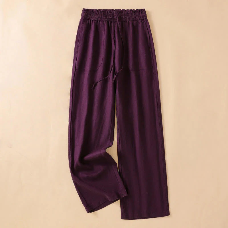 Buddha Stones Casual Straight Leg Design Cotton Women's 7-8 Length Wide Leg Pants With Pockets