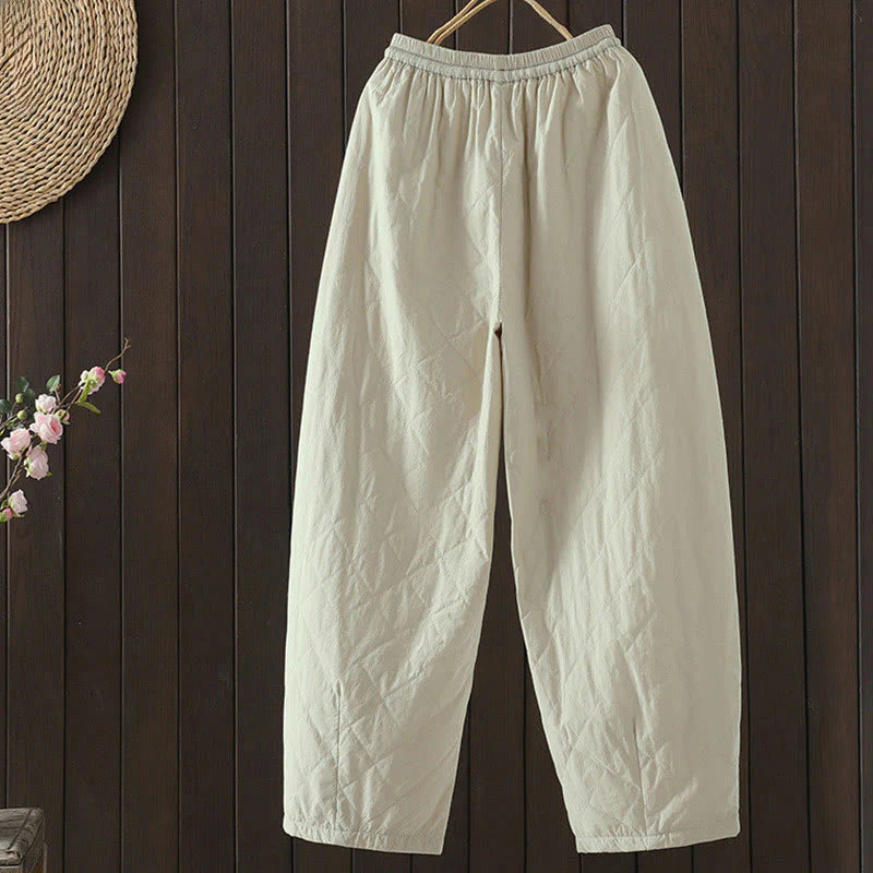Buddha Stones Rhombus Pattern Cotton Polyester Thick Women's Pants With Pockets