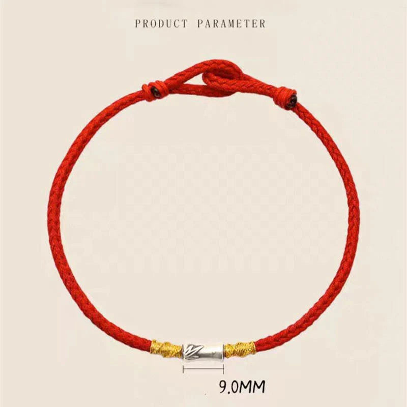 Buddha Stones Handmade 925 Sterling Silver Bamboo Design Red String Luck Braided Bracelet