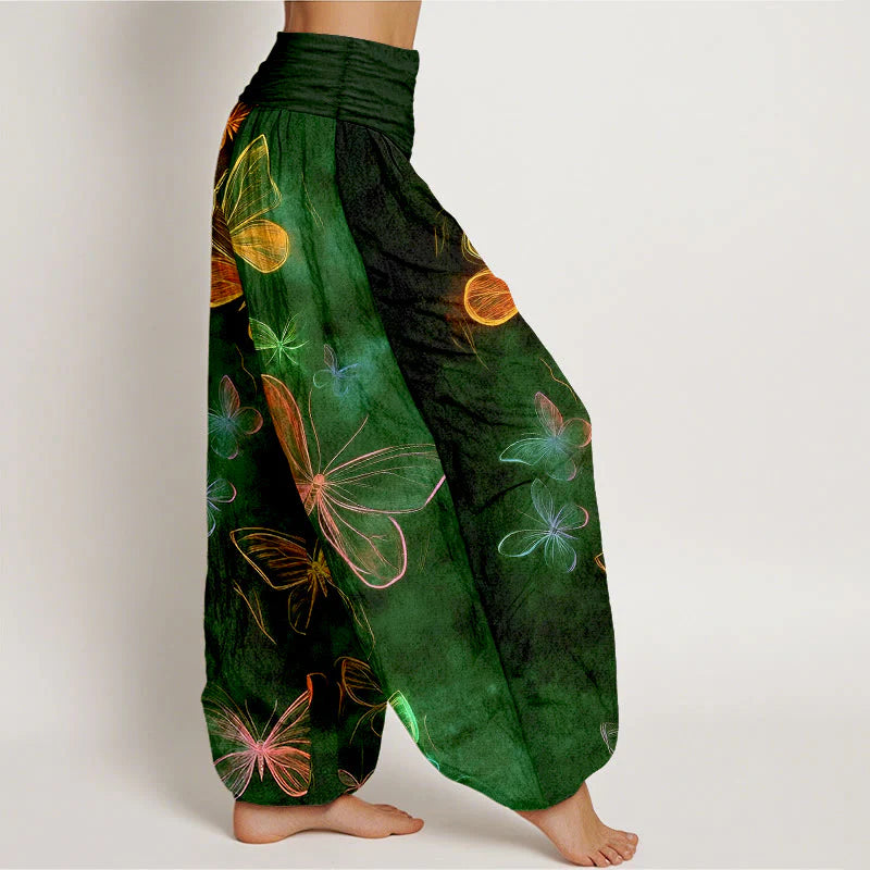 Buddha Stones Cotton Dreamlike Butterfly Pattern Women's Elastic Waist Harem Pants