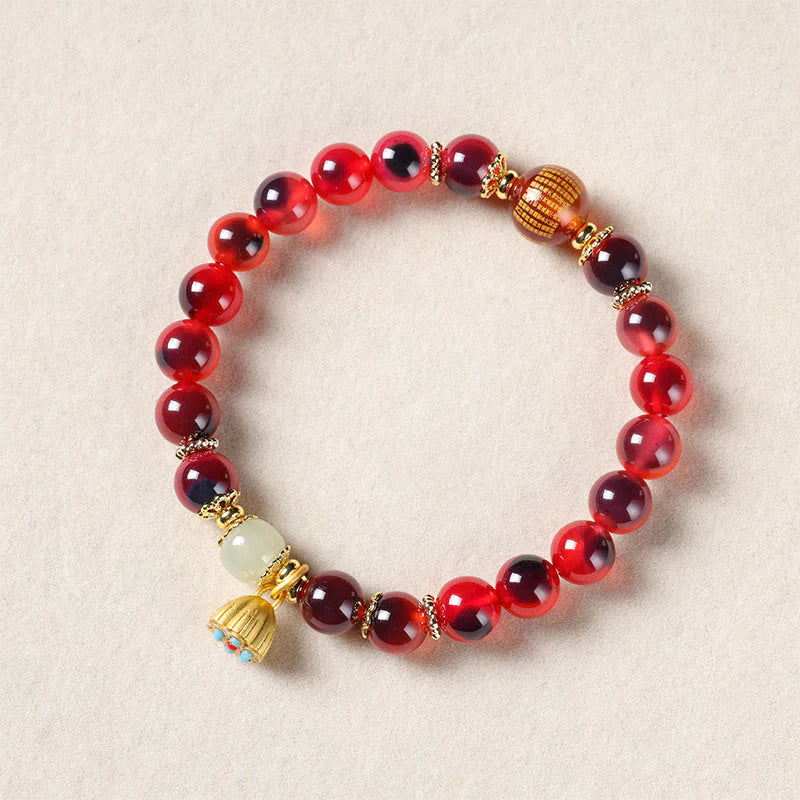 Buddha Stones Natural Colorful Candy Agate Golden Lotus Pod Healing Bracelet
