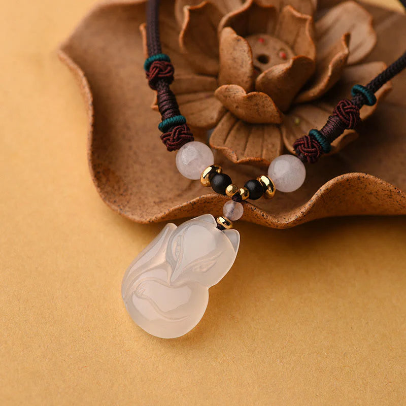 Buddha Stones Chalcedony Fox Pink Crystal Bead Harmony String Necklace Pendant