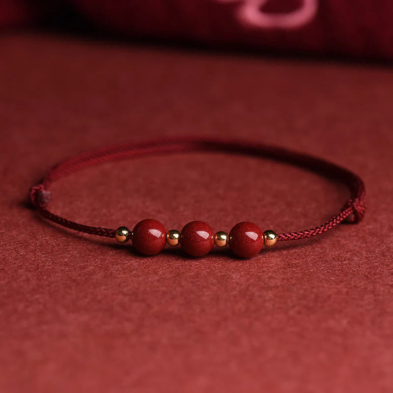 Buddha Stones Natural Lucky Cinnabar Bead Blessing String Bracelet Anklet