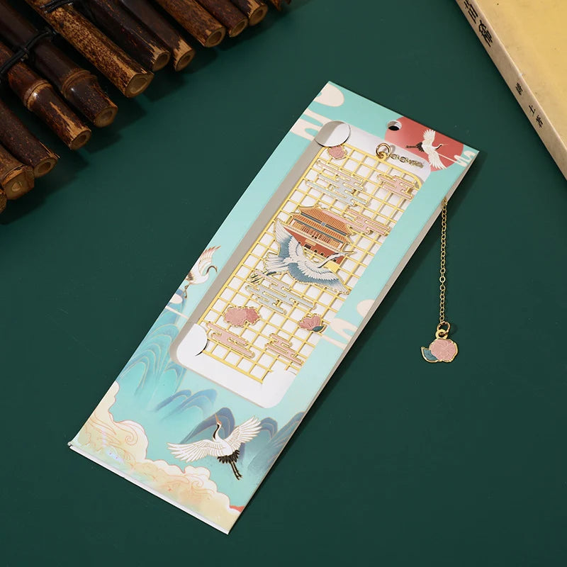 Buddha Stones Elk Koi Fish Crane Nine Tailed Fox Metal Brass Hollow Bookmark