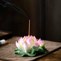 Buddha Stones Lotus Flower Leaf Pod Spiritual Healing Ceramic Stick Incense Burner Decoration