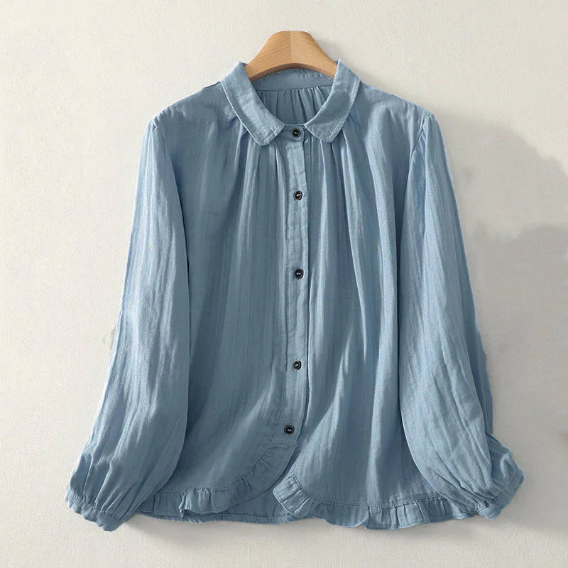 Buddha Stones Solid Color Crew Neck Long Sleeve Women's Polyester Shirt