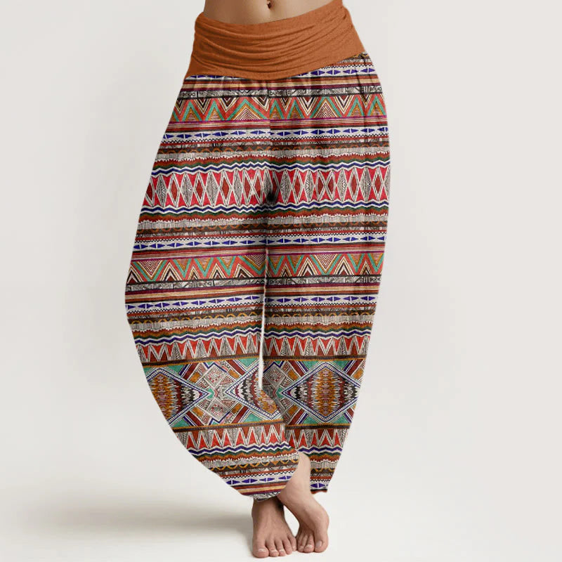 Buddha Stones Cotton Casual Tribal Style Geometric Pattern Women's Elastic Waist Harem Pants
