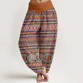 Buddha Stones Cotton Casual Tribal Style Geometric Pattern Women's Elastic Waist Harem Pants